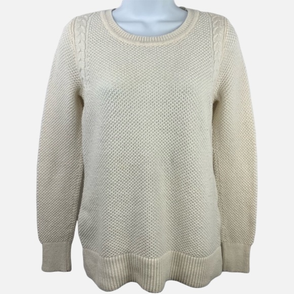 Loft Sweater Ivory White Open Cable Knit - Picture 1 of 11